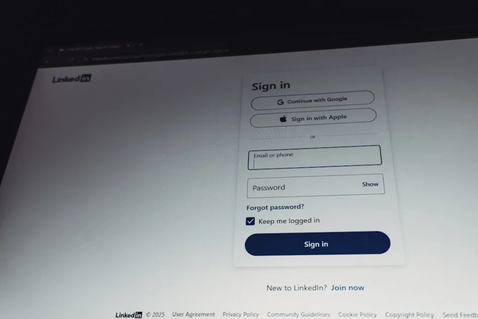 Linkedin sign in page with email and password fields