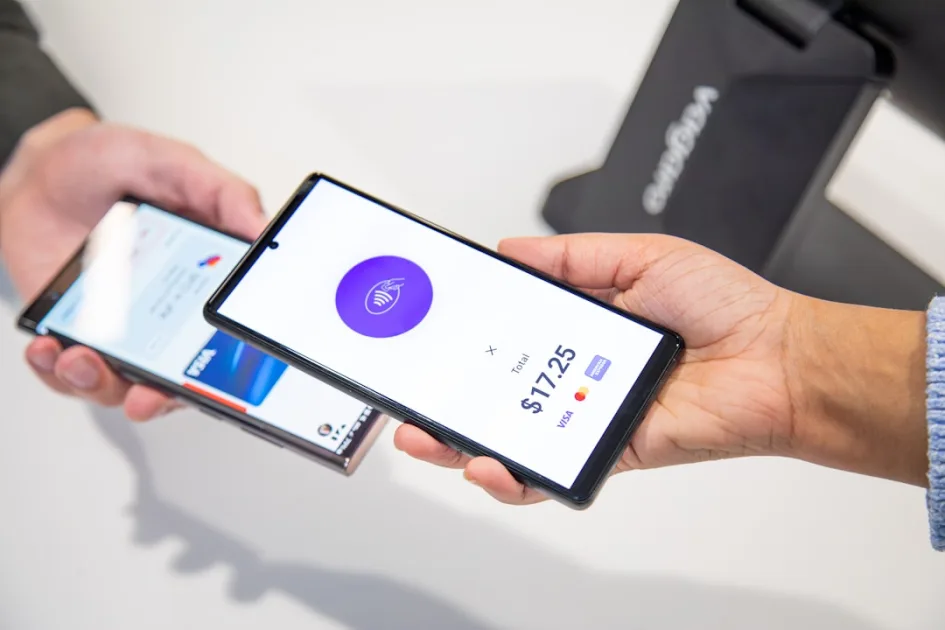 Mobile payment is being made with a smartphone