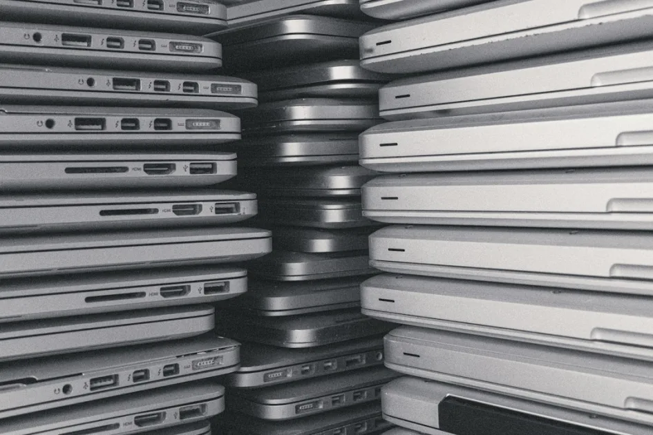 a room filled with lots of laptop computers